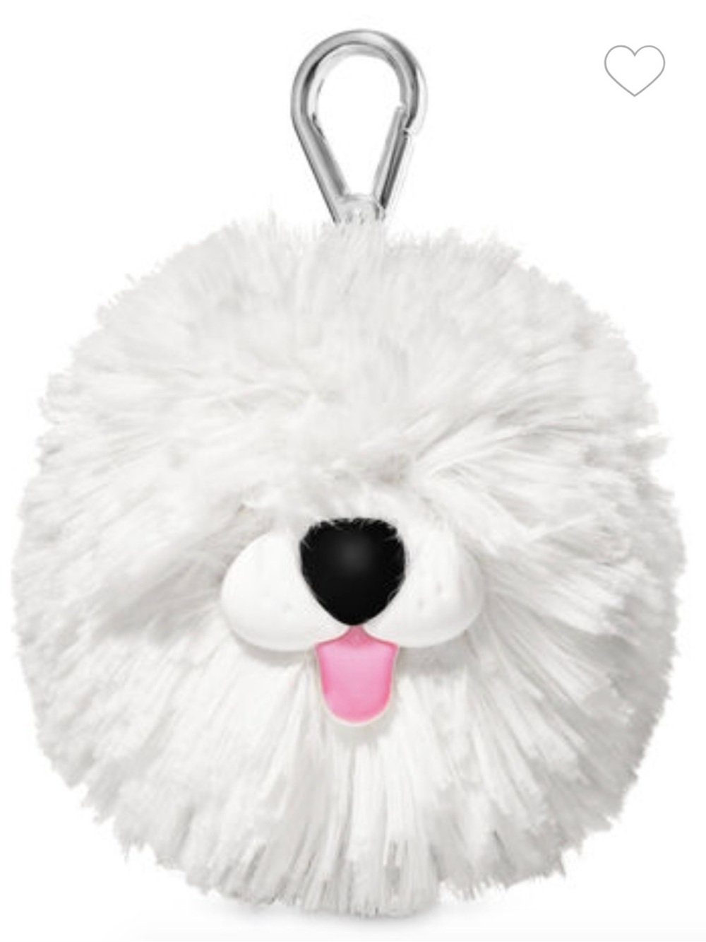 Bath & Body Works White Fluffy Dog Pom Keychain with Silver Clip